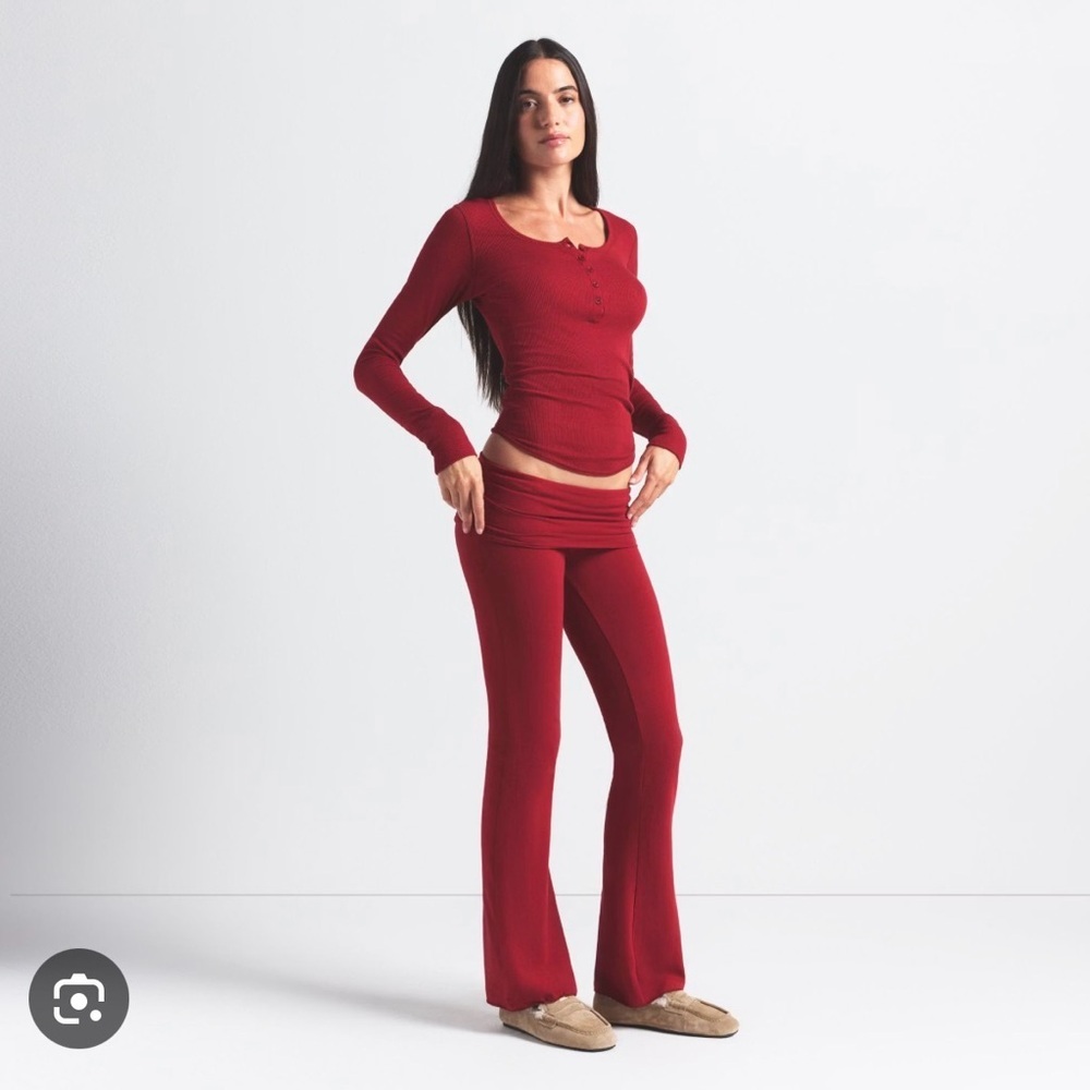 Skims Cotton Jersey Foldover Pant in Brick Size Medium NWT